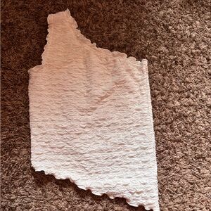 White Textured One-Shoulder Top